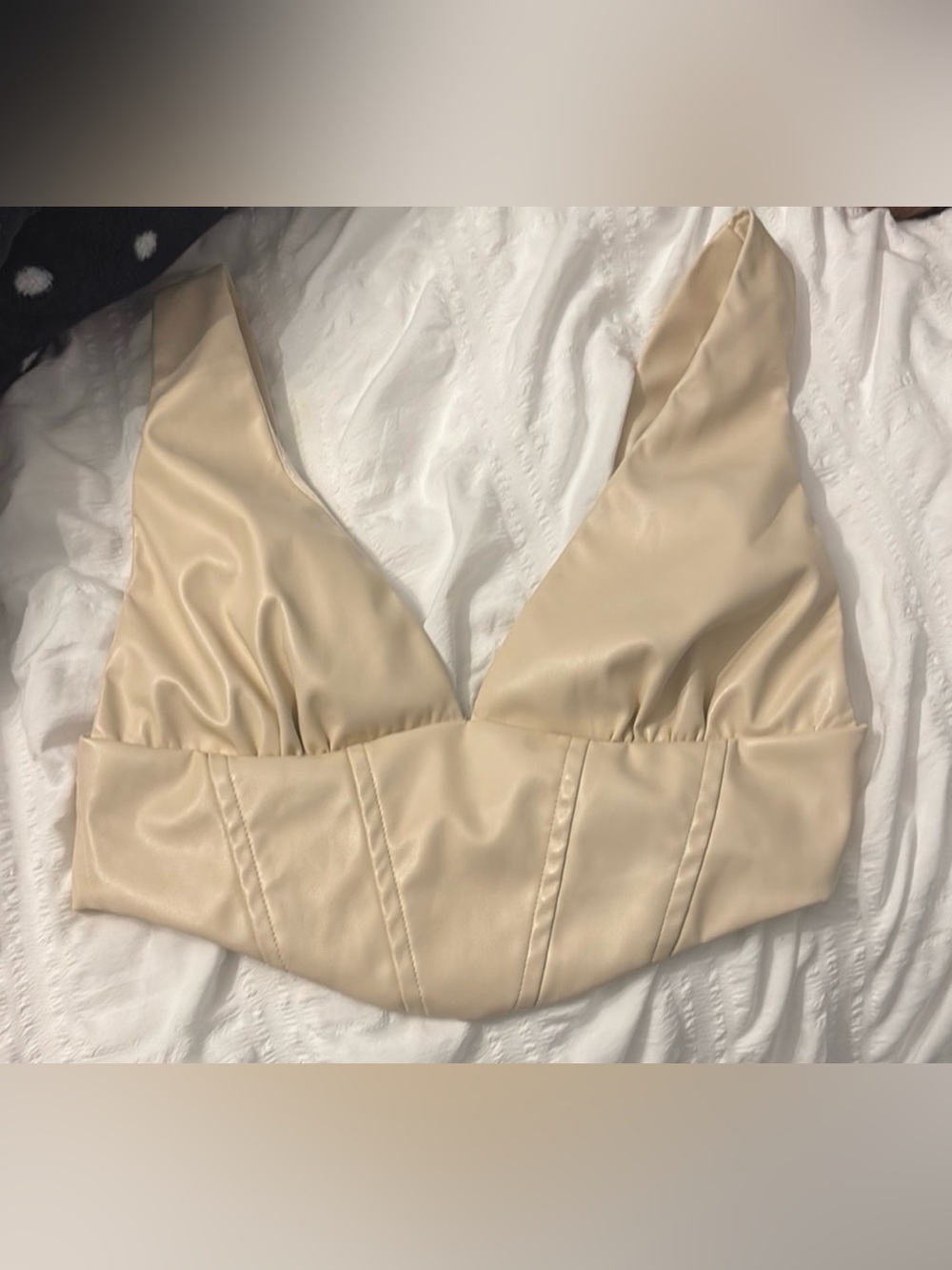 Windsor Cream V-Neck Faux Leather Crop Top